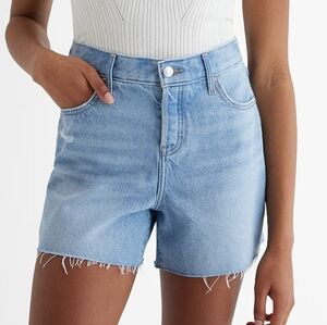 Express Mid Rise light wash raw hem jean shorts